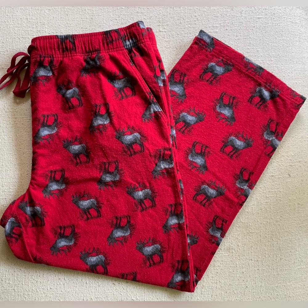 MENS BLUE MOUNTAIN 100% COTTON RED DEER PRINT LOUNGE PANTS WITH POCKETS SIZE XL